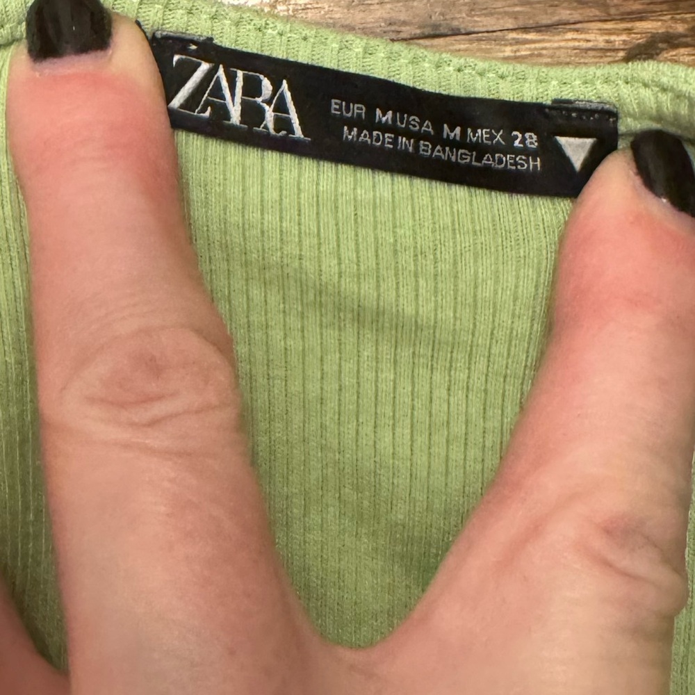 Zara Ribbed Ruched Top M Olive + Primark Pink Waffle Tank M Cropped Bundle - Picture 5 of 5